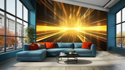 Digital science futuristic technology light rays stripes lines with yellow or gold light background. AI generated Wall mural