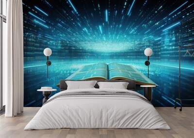 Modern digital book for learning in digital futuristic style. AI generated image Wall mural