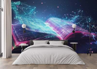 Modern digital book for learning in digital futuristic style. AI generated image Wall mural