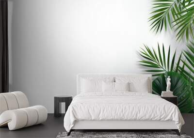 palm leaves copy space on white background. AI generated image Wall mural