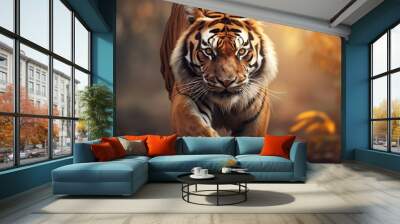 Portrait wild tiger in nature blurred background. AI generated image Wall mural