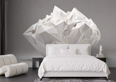 A 3D sculpture of an abstract crystalline structure, rendered in plain white with sharp, angular facets and soft, shadowed highlights, set against a plain white background, symbolizing the complexity  Wall mural