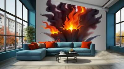 an abstract art template that juxtaposes smoke-like wisps with fiery bursts of color, creating a dynamic contrast between light and dark, calm and intense
 Wall mural