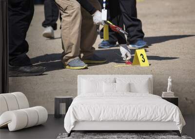 forensic team searh and evidence marker in crime scene training Wall mural