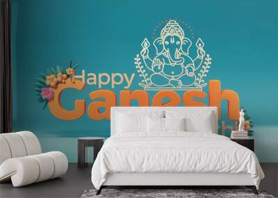 Happy Ganesh Chaturthi wishes greeting card with blank copy space, Indian festival celebration template, graphic design illustration wallpaper  Wall mural