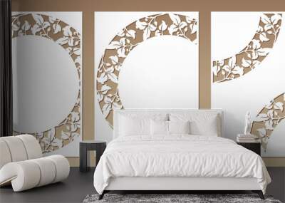 Set of three cards with openwork floral pattern. Laser cutting v Wall mural