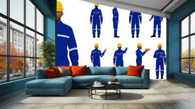 set of factory workers different posses flat style illustration isolated on white background Wall mural