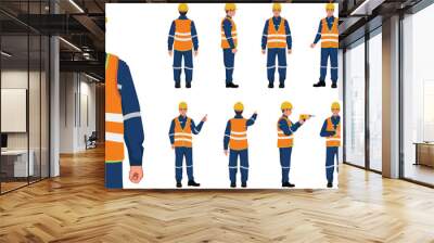 set of industrial worker on blue uniform characters in white background Wall mural