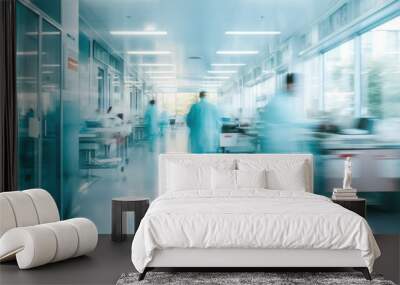 Health. abstract motion blur image of medical personnel working in emergency room at hospital office building in city downtown, blurred background, business center, medical technology concept Wall mural