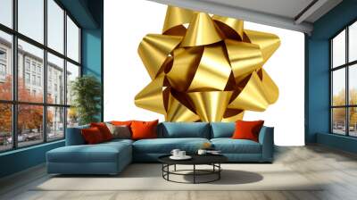 top view, golden bow and ribbon plastic, isolated on transparent background. Wall mural