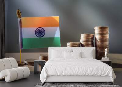 Stacked coins symbolizing financial growth, with India Flag Wall mural