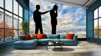 A silhouette of a man morally supports a sad man Wall mural