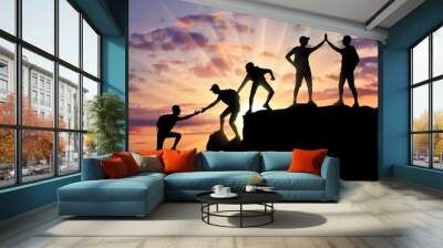 Conceptual scene of alpinists and teamwork Wall mural