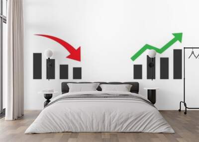 Graphic finance up down vector icon. Red green arrow chart graph. Market stock rate price grow and decline. Wall mural