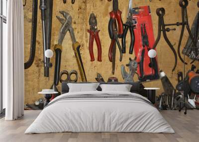 tools on wooden background Wall mural