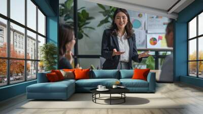 Asian businesswoman presenting a marketing plan to her team, ultra-sharp focus and clear Wall mural