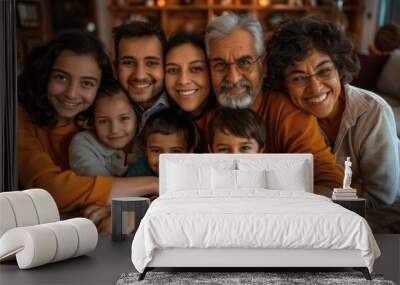 Portrait of a happy multigenerational multiethnic family at home, Generative AI Wall mural