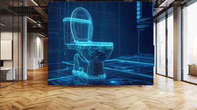 Toilet with neon blue graphics, sci-fi, hi-tech, science Wall mural