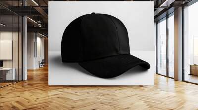 Stylish black cap featuring a sleek design, perfect for casual wear and outdoor activities. Wall mural