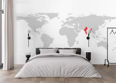 Dotted world map with marked india Wall mural