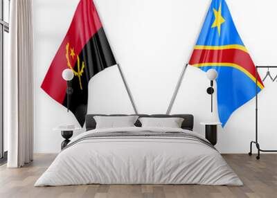 Two table flags isolated on white background 3d illustration, angola and dr congo Wall mural