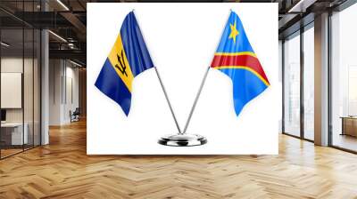 Two table flags isolated on white background 3d illustration, barbados and dr congo Wall mural