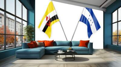 Two table flags isolated on white background 3d illustration, brunei and honduras Wall mural