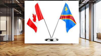 Two table flags isolated on white background 3d illustration, canada and dr congo Wall mural