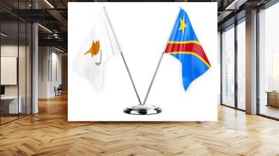 Two table flags isolated on white background 3d illustration, cyprus and dr congo Wall mural