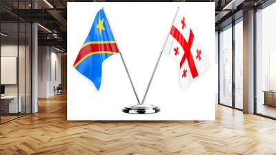 Two table flags isolated on white background 3d illustration, dr congo and georgia Wall mural