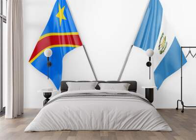 Two table flags isolated on white background 3d illustration, dr congo and guatemala Wall mural