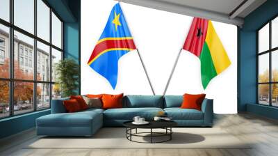 Two table flags isolated on white background 3d illustration, dr congo and guinea-bissau Wall mural