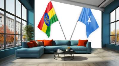 Two table flags isolated on white background 3d illustration, ethiopia and somalia Wall mural