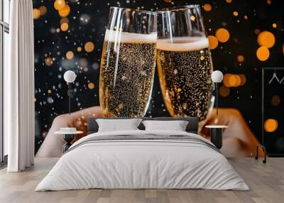 Cheers to Celebration: Two Hands Toasting with Champagne Flutes Wall mural