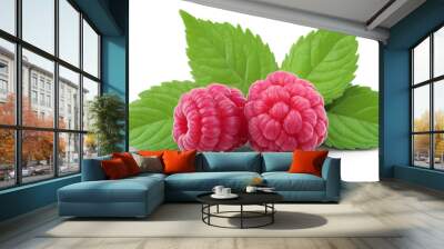 Ripe fresh organic natural juicy raspberries fruit isolated on transparent background, healthy food, high vitamin and minerals, PNG format Wall mural