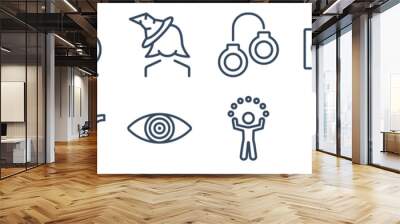 12 pack of icons. thin outline icons such as crystal ball, juggler, magic lamp, tarot, magic assistant, cauldron for web and mobile apps, logo Wall mural