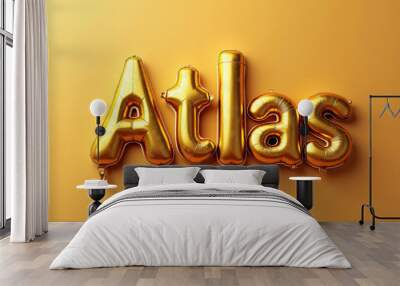 ATLAS Golden 3D Balloon Letters on Solid Color Background Wall mural