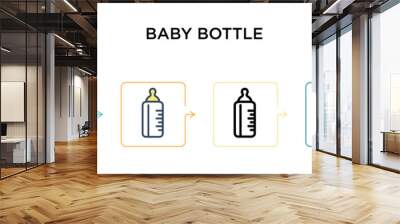 Baby bottle vector icon in 6 different modern styles. Black, two colored baby bottle icons designed in filled, outline, line and stroke style. Vector illustration can be used for web, mobile, ui Wall mural