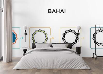 Bahai vector icon in 6 different modern styles. Black, two colored bahai icons designed in filled, outline, line and stroke style. Vector illustration can be used for web, mobile, ui Wall mural