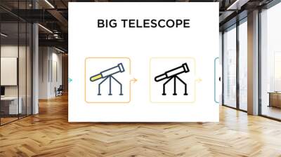 Big telescope vector icon in 6 different modern styles. Black, two colored big telescope icons designed in filled, outline, line and stroke style. Vector illustration can be used for web, mobile, ui Wall mural