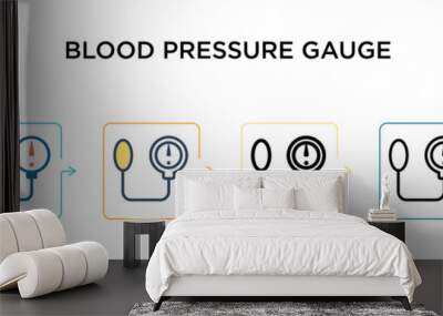 Blood pressure gauge vector icon in 6 different modern styles. Black, two colored blood pressure gauge icons designed in filled, outline, line and stroke style. Vector illustration can be used for Wall mural