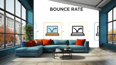 Bounce rate vector icon in 6 different modern styles. Black, two colored bounce rate icons designed in filled, outline, line and stroke style. Vector illustration can be used for web, mobile, ui Wall mural