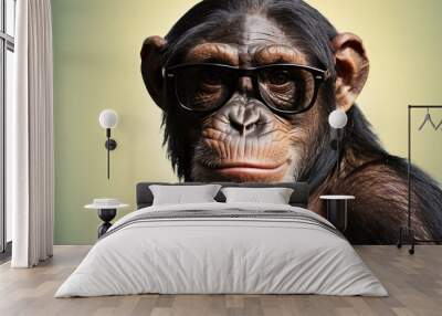 Chimpanzee with Sunglasses on a Solid Background, Featuring Ample Copy Space
 Wall mural