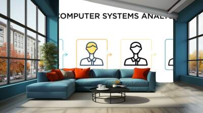 Computer systems analyst vector icon in 6 different modern styles. Black, two colored computer systems analyst icons designed in filled, outline, line and stroke style. Vector illustration can be used Wall mural