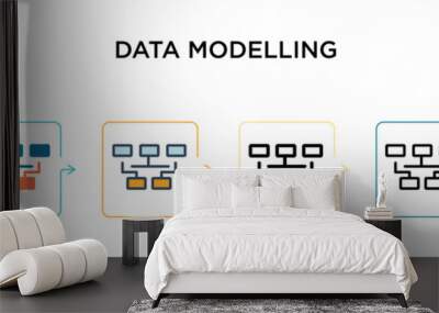 Data modelling vector icon in 6 different modern styles. Black, two colored data modelling icons designed in filled, outline, line and stroke style. Vector illustration can be used for web, mobile, ui Wall mural