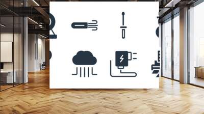 electrian connections filled icons. glyph vector icons such as driller, print, cloud, wires, voltmeter, web camera, screwdriver, medium sign isolated on white background. Wall mural