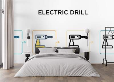 Electric drill vector icon in 6 different modern styles. Black, two colored electric drill icons designed in filled, outline, line and stroke style. Vector illustration can be used for web, mobile, ui Wall mural