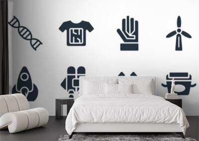 future technology filled icons. glyph vector icons such as surgery, cooker, jetpack, telekinesis, robot arm, dna structure, wi gloves, incubator sign isolated on white background. Wall mural