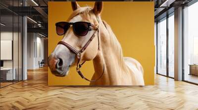 Horse with Sunglasses on a Solid Background, Featuring Ample Copy Space
 Wall mural