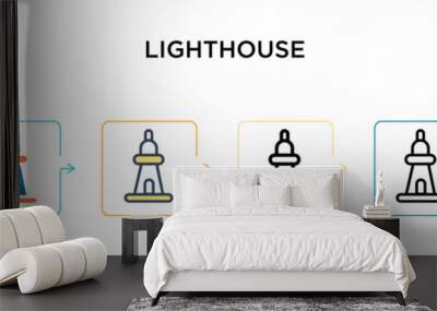 Lighthouse vector icon in 6 different modern styles. Black, two colored lighthouse icons designed in filled, outline, line and stroke style. Vector illustration can be used for web, mobile, ui Wall mural